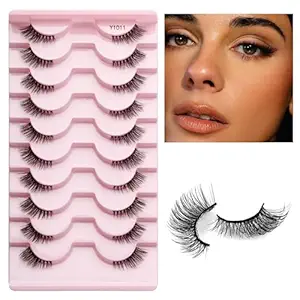 Mayklen Self Adhesive False Eyelashes Natural Look - 10 Pairs, Wispy Faux Mink Eye Lashes For Women Cat Eye Fake Lashes Volume Strip False Eyelash Extension DIY Half Lashes For Women
