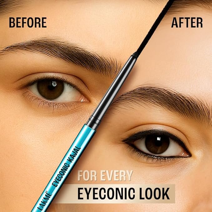 Lakme 9-5 Eyeconic Kajal, Deep Black, Smudgeproof and Waterproof that lasts upto 24H, for 2x dark pigment, 0.35g - Image 5
