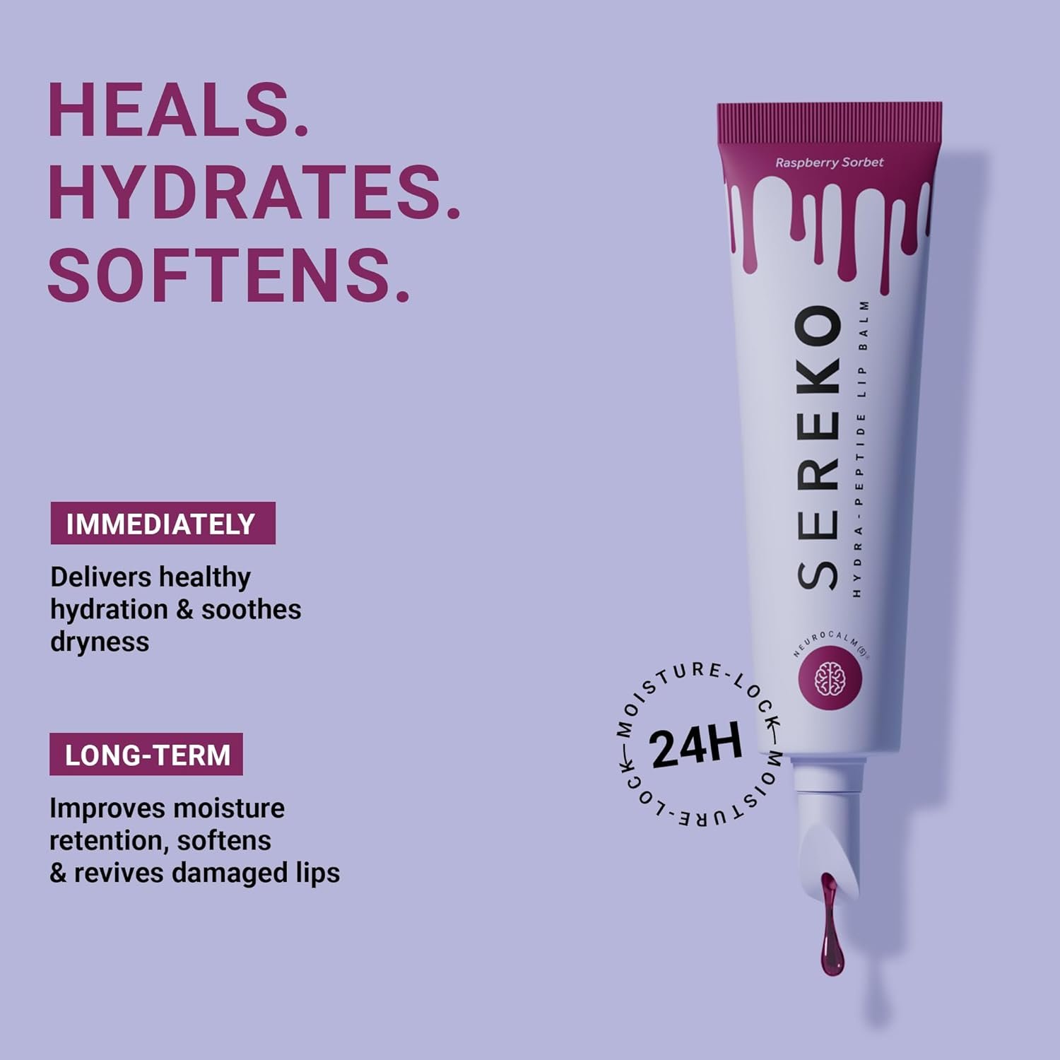 SEREKO Hydra Peptide Tinted Lip Balm | Ceramides & Squalane | 24H Moisture Lock, Plumps & Smooths | For Dry & Chapped Lips | Raspberry Sorbet | 8 g - Image 2