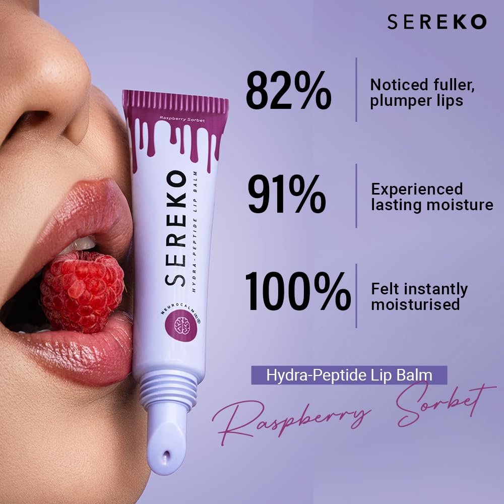 SEREKO Hydra Peptide Tinted Lip Balm | Ceramides & Squalane | 24H Moisture Lock, Plumps & Smooths | For Dry & Chapped Lips | Raspberry Sorbet | 8 g - Image 3