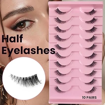 Mayklen Self Adhesive False Eyelashes Natural Look - 10 Pairs, Wispy Faux Mink Eye Lashes For Women Cat Eye Fake Lashes Volume Strip False Eyelash Extension DIY Half Lashes For Women - Image 2