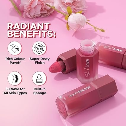 Hilary Rhoda Blush Love Liquid Blush For Women | Highly Pigmented Blush | Super Dewy Finish | Built-in Sponge | Easy to Apply | Available in 6 Shades | Cruelty-free & Vegan | All Day Wear | Buildable Formula & Leak-Proof - 6ml (Drama | Shade 02) - Image 3