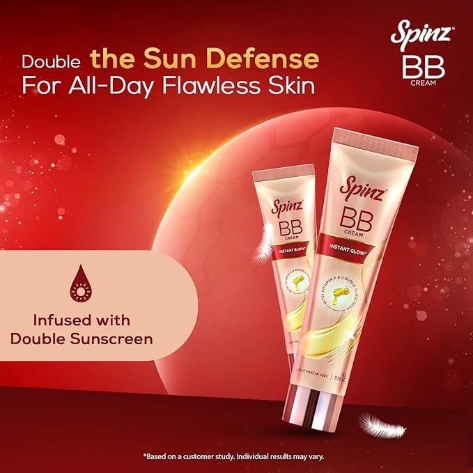 Spinz BB Cream | Instant Glow, Even Skin Tone & Natural Coverage | Lightweight, Non-Sticky Mousse Formula | With Vitamin E and Double Sunscreen Protection (29g) - Image 5
