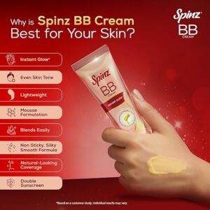 Spinz BB Cream | Instant Glow, Even Skin Tone & Natural Coverage | Lightweight, Non-Sticky Mousse Formula | With Vitamin E and Double Sunscreen Protection (29g)